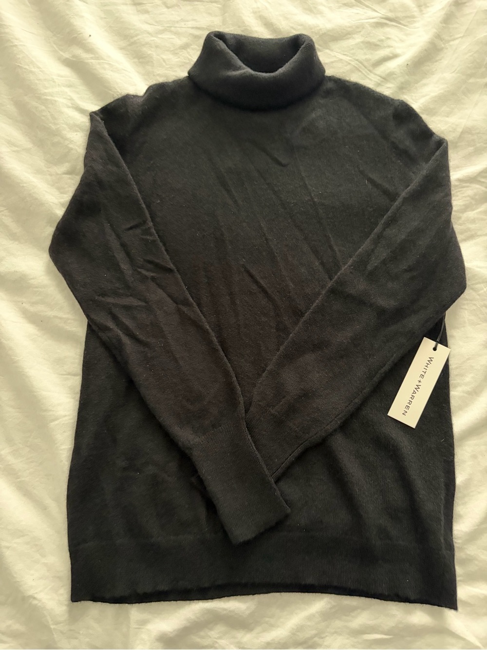 White + Warren Black Old Money Cashmere Essential Turtleneck Sweater NWT